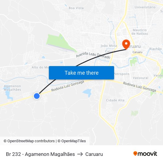 Br 232 - Agamenon Magalhães to Caruaru map