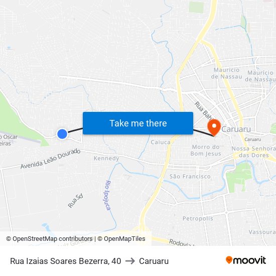 Rua Izaias Soares Bezerra, 40 to Caruaru map