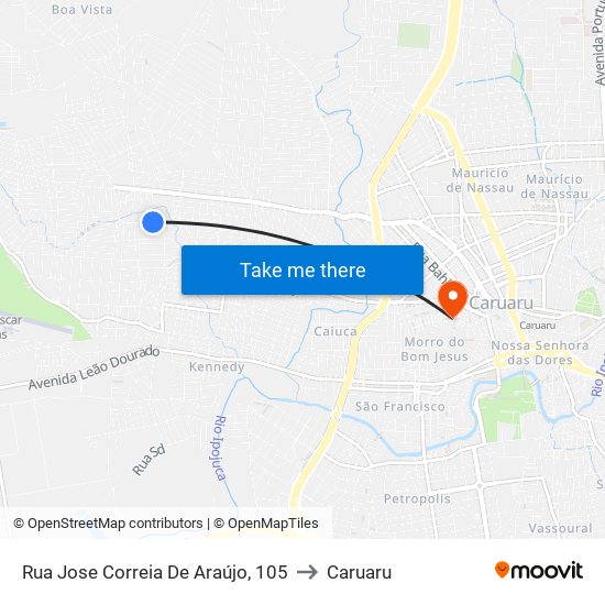 Rua Jose Correia De Araújo, 105 to Caruaru map
