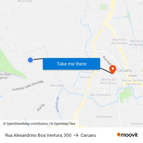 Rua Alexandrino Boa Ventura, 300 to Caruaru map