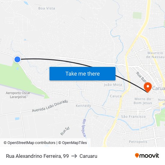 Rua Alexandrino Ferreira, 99 to Caruaru map