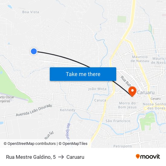 Rua Mestre Galdino, 5 to Caruaru map