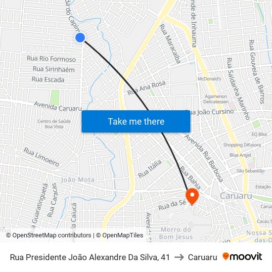 Rua Presidente João Alexandre Da Silva, 41 to Caruaru map