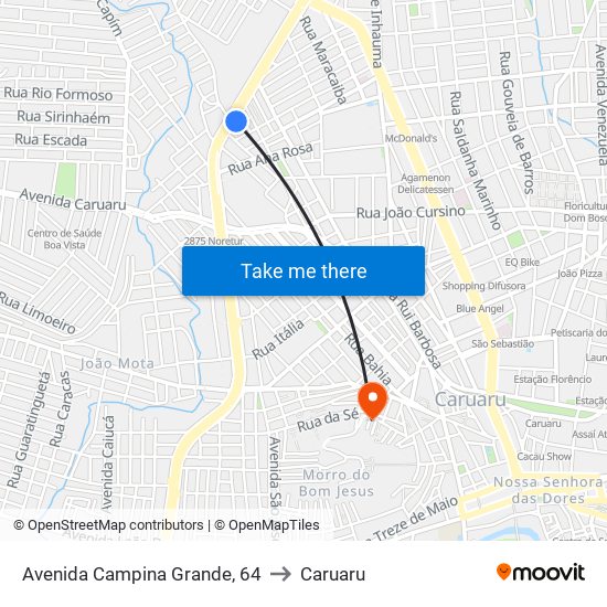 Avenida Campina Grande, 64 to Caruaru map
