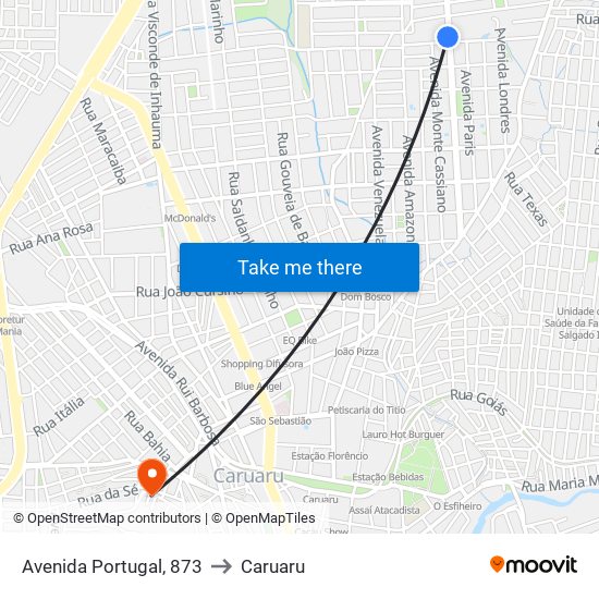 Avenida Portugal, 873 to Caruaru map