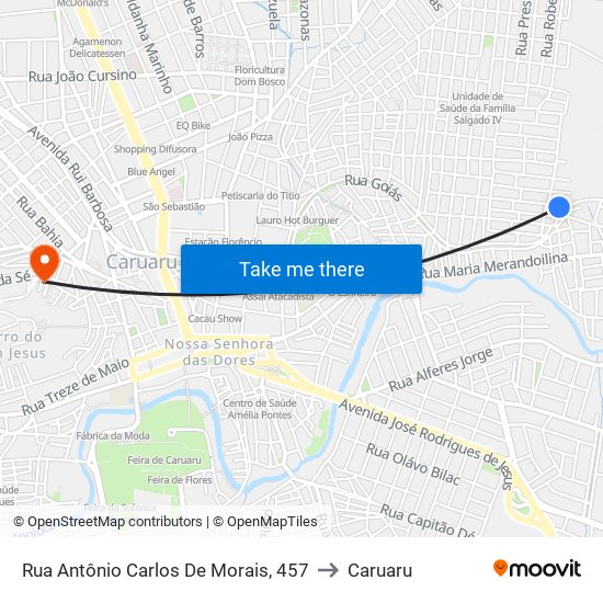 Rua Antônio Carlos De Morais, 457 to Caruaru map