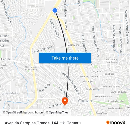 Avenida Campina Grande, 144 to Caruaru map