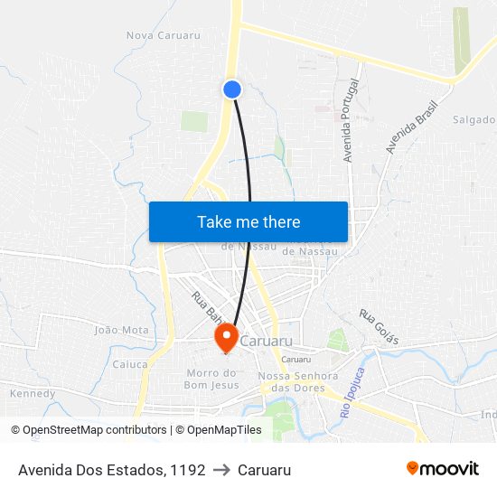 Avenida Dos Estados, 1192 to Caruaru map