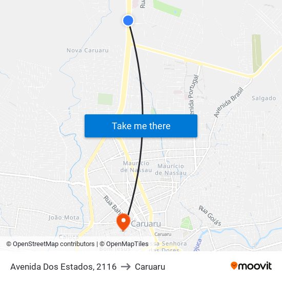 Avenida Dos Estados, 2116 to Caruaru map