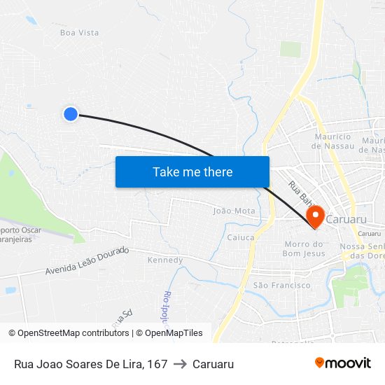 Rua Joao Soares De Lira, 167 to Caruaru map