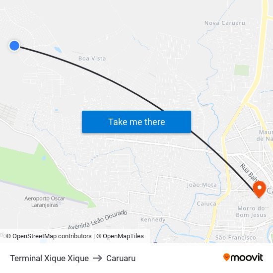 Terminal Xique Xique to Caruaru map