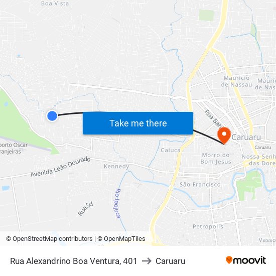 Rua Alexandrino Boa Ventura, 401 to Caruaru map