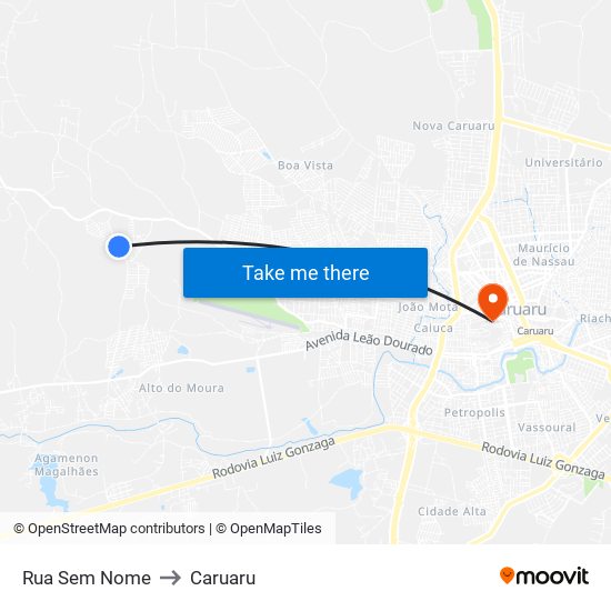 Rua Sem Nome to Caruaru map