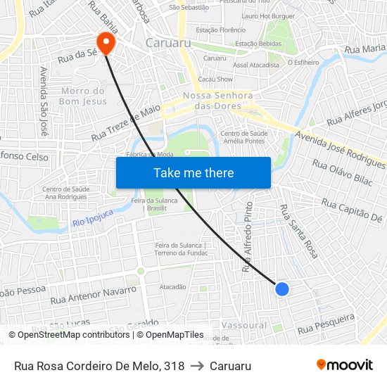 Rua Rosa Cordeiro De Melo, 318 to Caruaru map