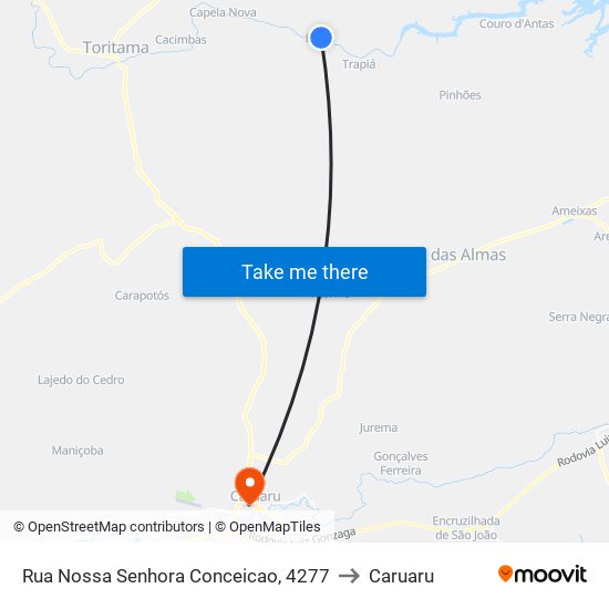 Rua Nossa Senhora Conceicao, 4277 to Caruaru map