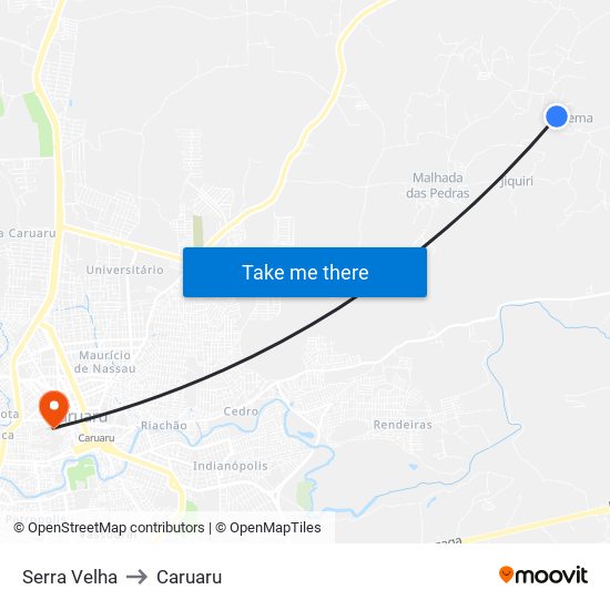 Serra Velha to Caruaru map