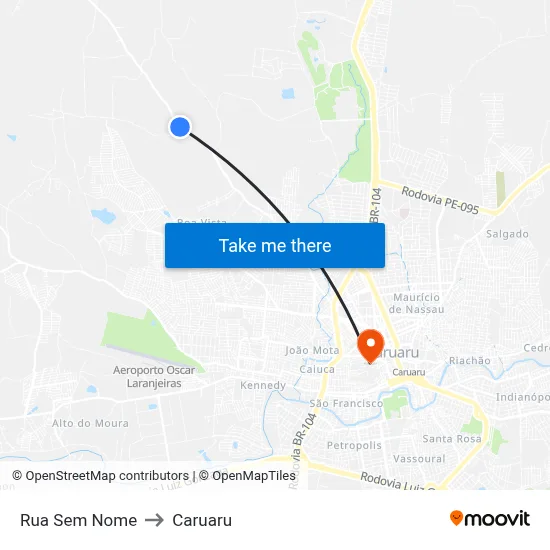 Rua Sem Nome to Caruaru map