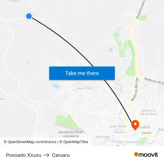 Povoado Xicuru to Caruaru map