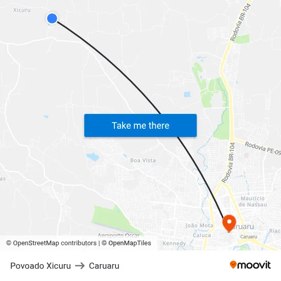 Povoado Xicuru to Caruaru map