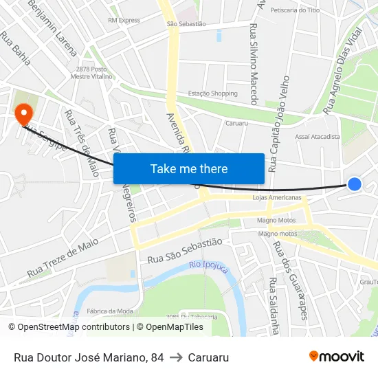 Rua Doutor José Mariano, 84 to Caruaru map