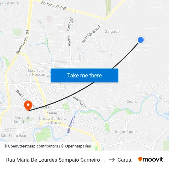 Rua Maria De Lourdes Sampaio Carneiro 21 to Caruaru map