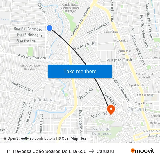 1ª Travessa João Soares De Lira 650 to Caruaru map
