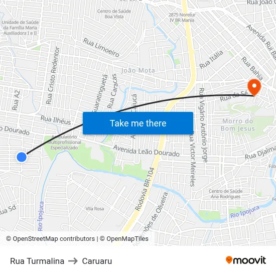 Rua Turmalina to Caruaru map