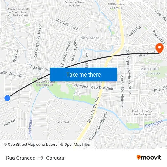 Rua Granada to Caruaru map