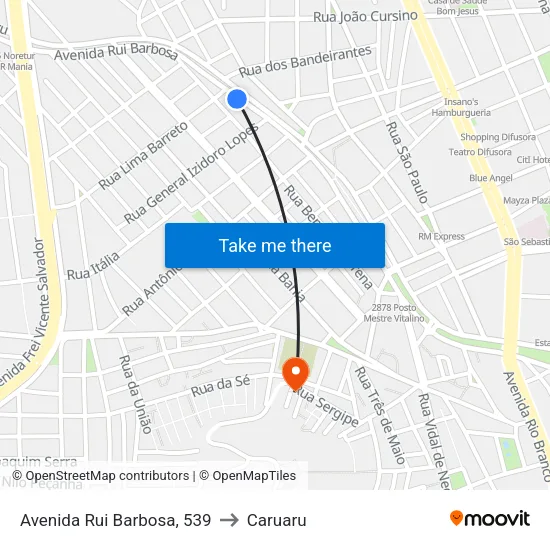 Avenida Rui Barbosa, 539 to Caruaru map