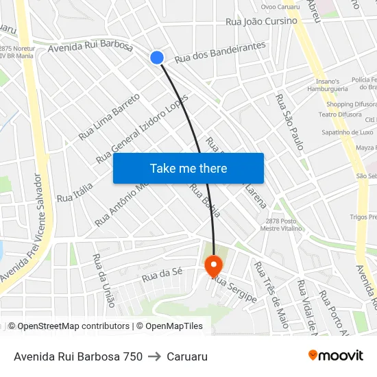Avenida Rui Barbosa 750 to Caruaru map