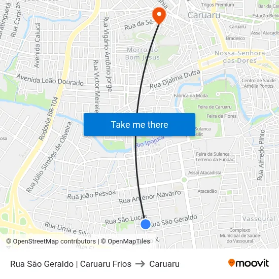 Rua São Geraldo | Caruaru Frios to Caruaru map