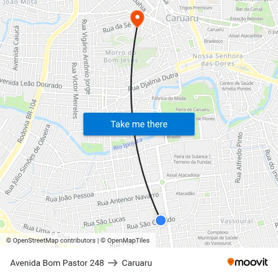 Avenida Bom Pastor 248 to Caruaru map