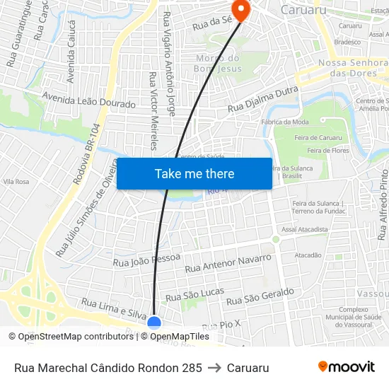 Rua Marechal Cândido Rondon 285 to Caruaru map