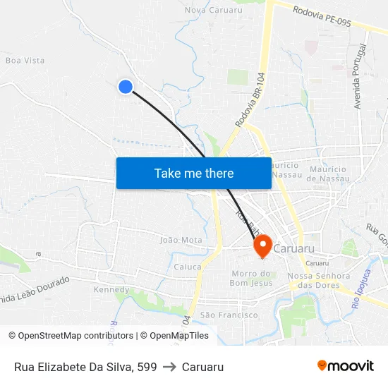 Rua Elizabete Da Silva, 599 to Caruaru map