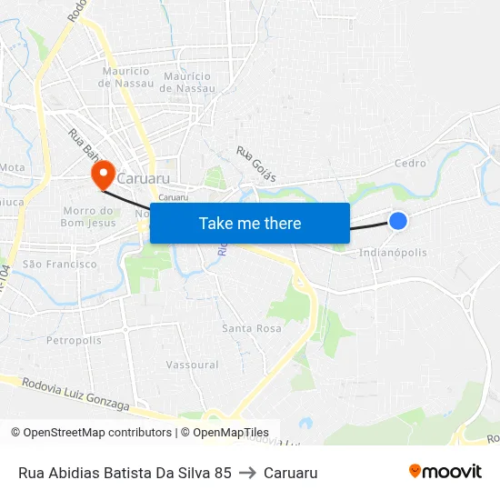 Rua Abidias Batista Da Silva 85 to Caruaru map
