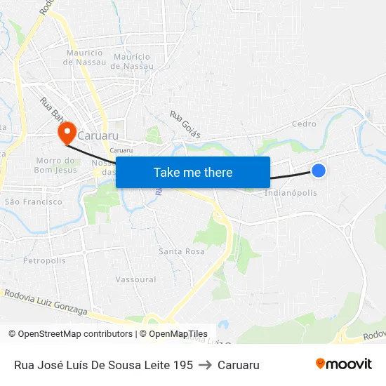 Rua José Luís De Sousa Leite 195 to Caruaru map