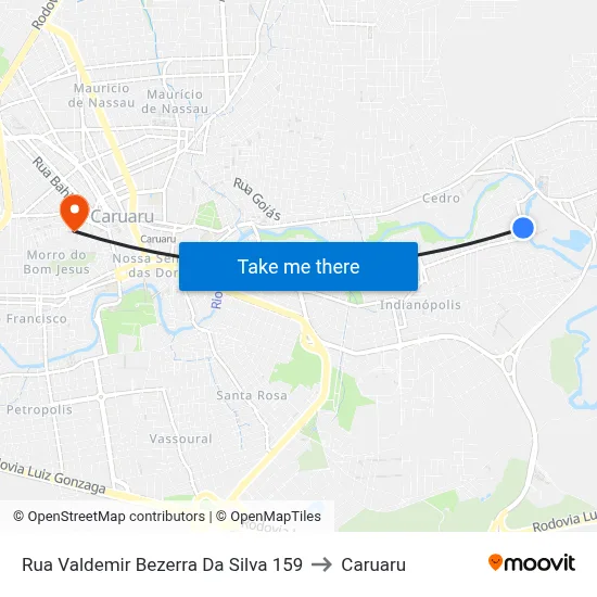 Rua Valdemir Bezerra Da Silva 159 to Caruaru map