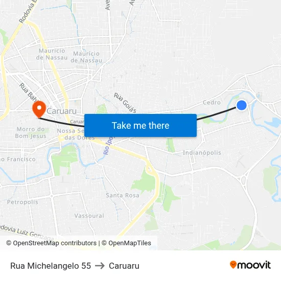 Rua Michelangelo 55 to Caruaru map