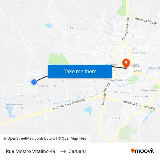 Rua Mestre Vitalino 491 to Caruaru map