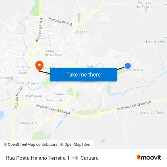 Rua Poeta Heleno Ferreira 1 to Caruaru map