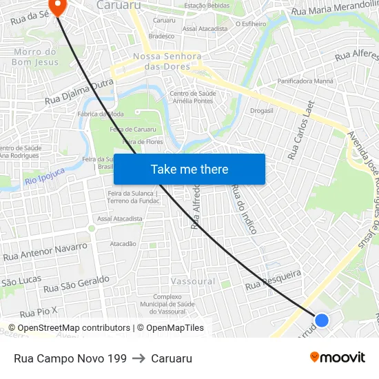 Rua Campo Novo 199 to Caruaru map