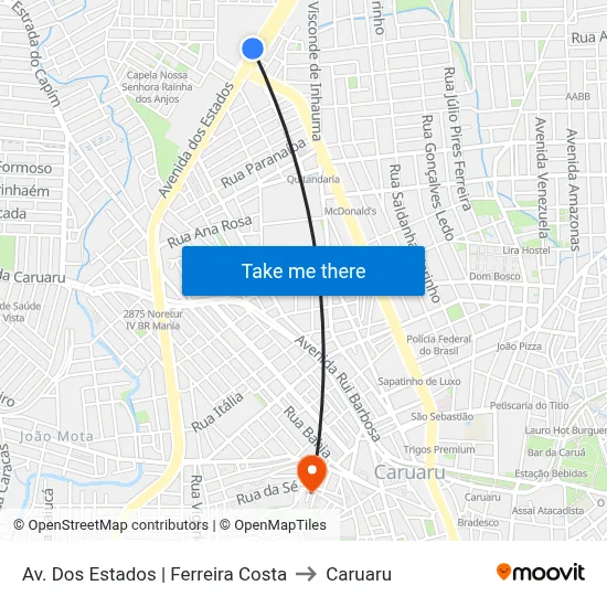 Av. Dos Estados | Ferreira Costa to Caruaru map