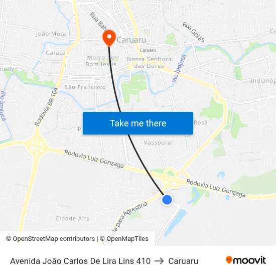 Avenida João Carlos De Lira Lins 410 to Caruaru map