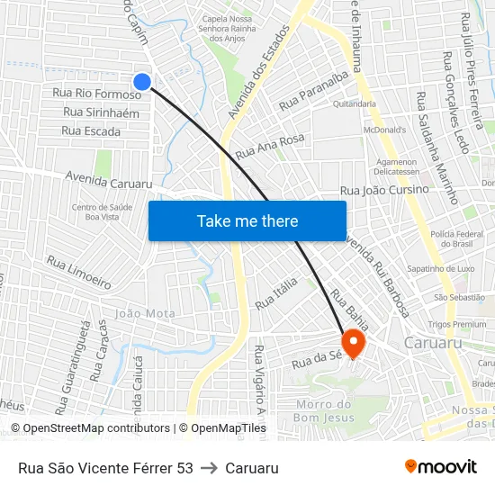 Rua São Vicente Férrer 53 to Caruaru map