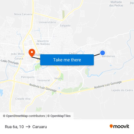 Rua 6a, 10 to Caruaru map
