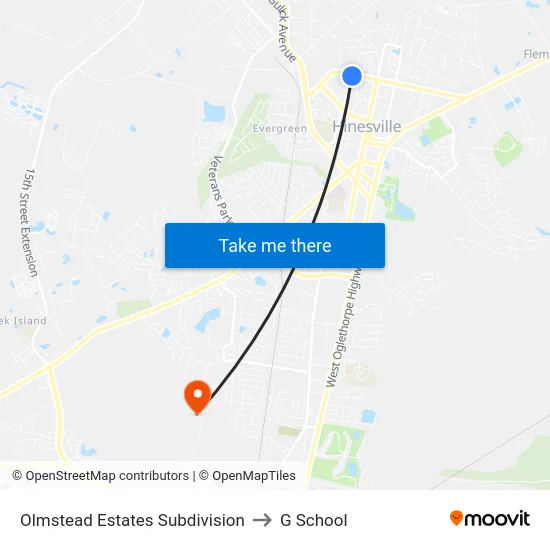 Olmstead Estates Subdivision to G School map