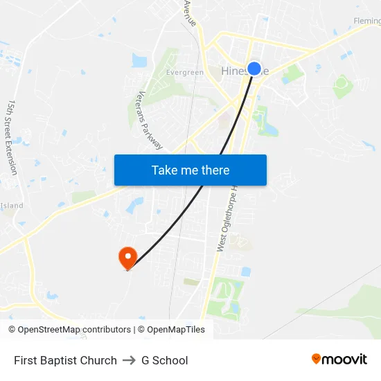 First Baptist Church to G School map