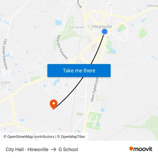 City Hall - Hinesville to G School map