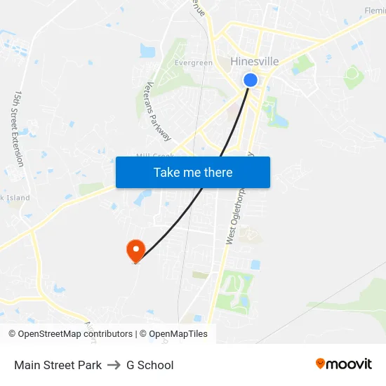 Main Street Park to G School map