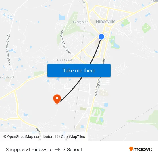 Shoppes at Hinesville to G School map